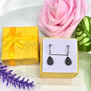 Sterling Silver and Black Teardrop Earrings